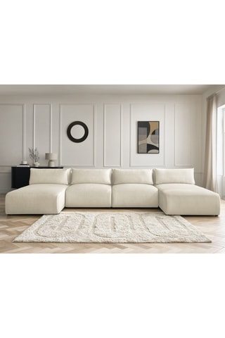 Canapé d'angle panoramique Jana - Beige - 4 places - En tissu velours