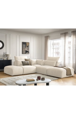 Canapé d'angle modulable Jana - Beige - 5 places - En tissu velours