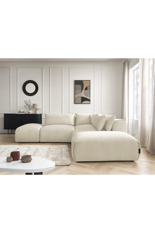 Canapé d'angle modulable Jana - Beige - 5 places - En tissu velours