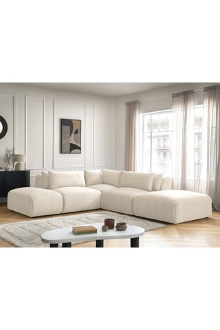 Canapé d'angle modulable Jana - Beige - 5 places - En tissu velours