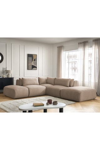 Canapé d'angle modulable Jana - Taupe - 5 places - En tissu velours