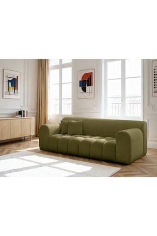 Canapé droit fixe Melisse - Vert kaki - 3 places - En tissu texturé 