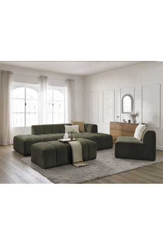 Ensemble canapé d'angle fixe avec chauffeuse et pouf Annecy - Vert - 3/1/1 places - En tissu bouclette