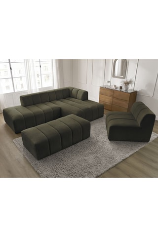 Ensemble canapé d'angle fixe avec chauffeuse et pouf Annecy - Vert - 3/1/1 places - En tissu bouclette