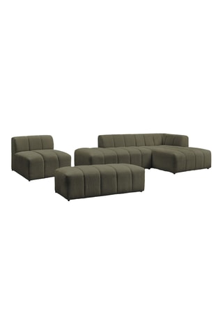 Ensemble canapé d'angle fixe avec chauffeuse et pouf Annecy - Vert - 3/1/1 places - En tissu bouclette