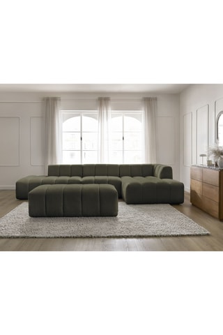 Ensemble canapé d'angle fixe avec chauffeuse et pouf Annecy - Vert - 3/1/1 places - En tissu bouclette