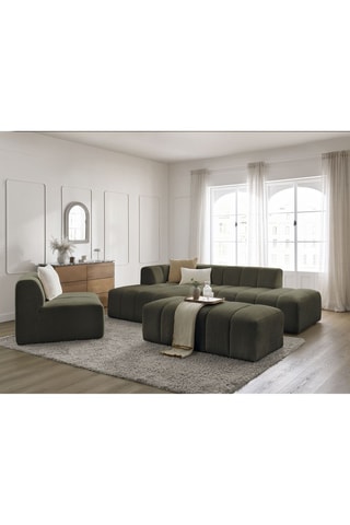 Ensemble canapé d'angle fixe avec chauffeuse et pouf Annecy - 3/1/1 places - Vert - En tissu bouclette