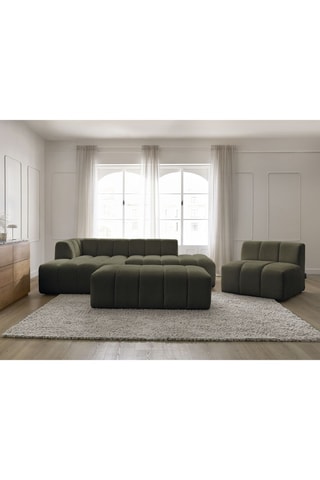 Ensemble canapé d'angle fixe avec chauffeuse et pouf Annecy - 3/1/1 places - Vert - En tissu bouclette