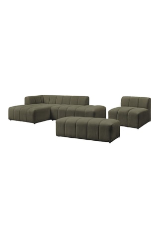 Ensemble canapé d'angle fixe avec chauffeuse et pouf Annecy - 3/1/1 places - Vert - En tissu bouclette
