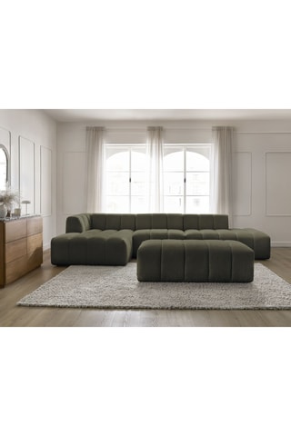 Ensemble canapé d'angle fixe avec chauffeuse et pouf Annecy - 3/1/1 places - Vert - En tissu bouclette