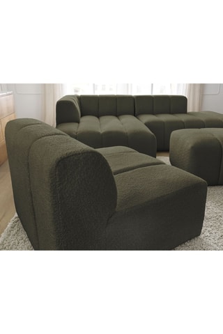 Ensemble canapé d'angle fixe avec chauffeuse et pouf Annecy - 3/1/1 places - Vert - En tissu bouclette
