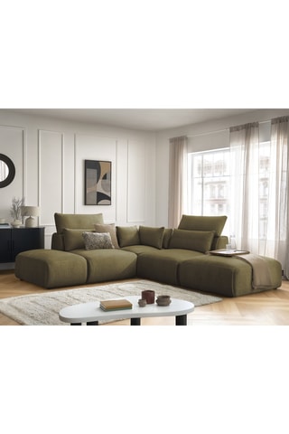 Canapé d'angle fixe réversible Jana - Vert - 5 places - En tissu velours