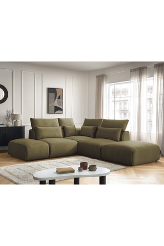 Canapé d'angle fixe réversible Jana - Vert - 5 places - En tissu velours