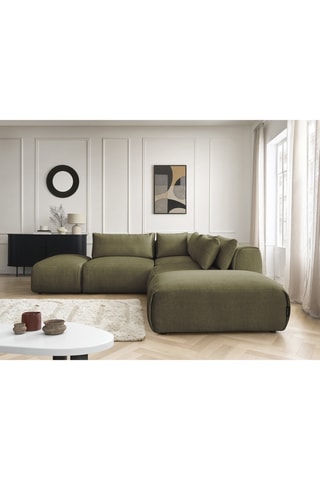 Canapé d'angle fixe réversible Jana - Vert - 5 places - En tissu velours