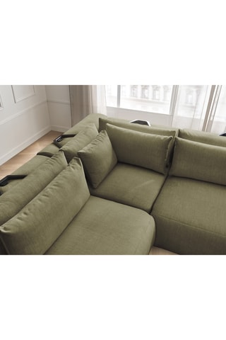 Canapé d'angle fixe réversible Jana - Vert - 5 places - En tissu velours