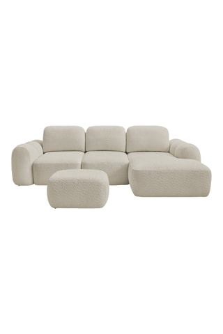 Canapé d'angle droit convertible et pouf Montaigne - 3/1 places - Beige - En tissu bouclette - Couchage 206 x 128 cm