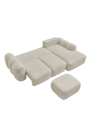 Canapé d'angle droit convertible et pouf Montaigne - 3/1 places - Beige - En tissu bouclette - Couchage 206 x 128 cm