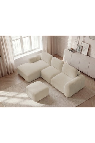 Canapé d'angle gauche convertible et pouf Montaigne - Beige - En Tissu bouclette - Couchage 206 x 128 cm