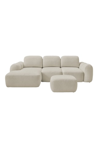 Canapé d'angle gauche convertible et pouf Montaigne - Beige - En Tissu bouclette - Couchage 206 x 128 cm
