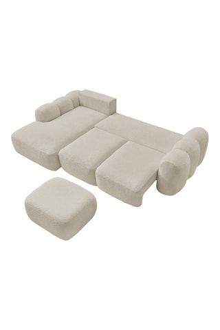 Canapé d'angle gauche convertible et pouf Montaigne - Beige - En Tissu bouclette - Couchage 206 x 128 cm