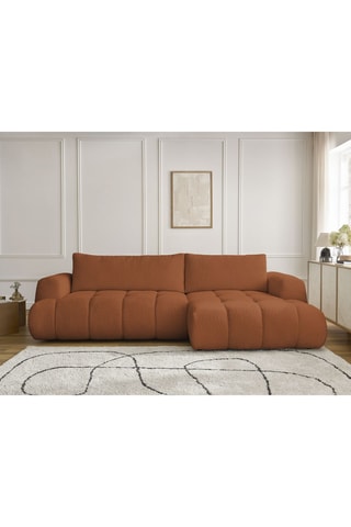 Canapé d'angle droit convertible Fuji - Rouille - 3 places - En tissu bouclette - Couchage 230 x 154 cm