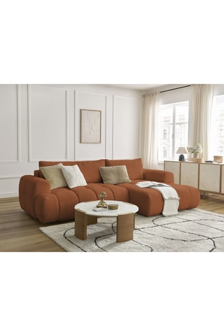 Canapé d'angle droit convertible Fuji - Rouille - 3 places - En tissu bouclette - Couchage 230 x 154 cm