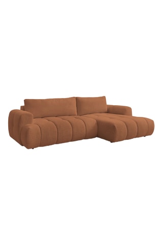 Canapé d'angle droit convertible Fuji - Rouille - 3 places - En tissu bouclette - Couchage 230 x 154 cm