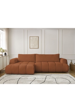 Canapé d'angle gauche convertible - Orange - 3 places - En tissu bouclette doux - Couchage 230 x 154 cm
