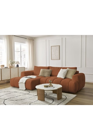 Canapé d'angle gauche convertible - Orange - 3 places - En tissu bouclette doux - Couchage 230 x 154 cm