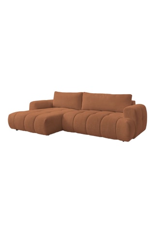 Canapé d'angle gauche convertible - Orange - 3 places - En tissu bouclette doux - Couchage 230 x 154 cm