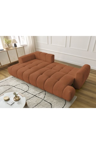 Canapé d'angle gauche convertible - Orange - 3 places - En tissu bouclette doux - Couchage 230 x 154 cm