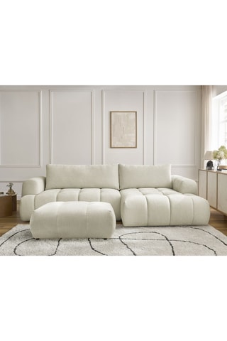 Canapé d'angle droit et pouf Fuji - Beige - 2/1 places En tissu lisse