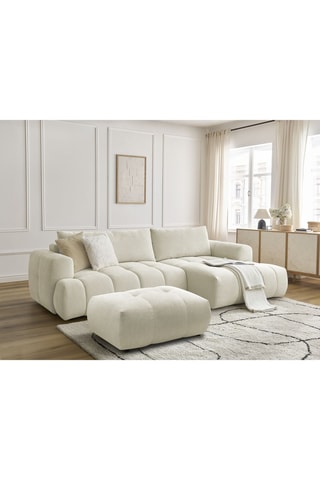 Canapé d'angle droit et pouf Fuji - Beige - 2/1 places En tissu lisse