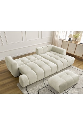 Canapé d'angle droit et pouf Fuji - Beige - 2/1 places En tissu lisse