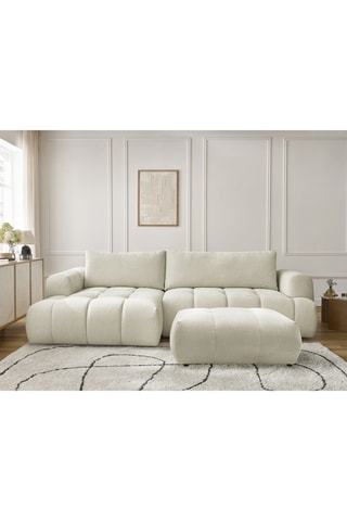 Canapé d'angle droit et pouf Fuji - Beige - 2/1 places -  En tissu lisse