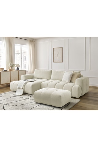 Canapé d'angle droit et pouf Fuji - Beige - 2/1 places -  En tissu lisse