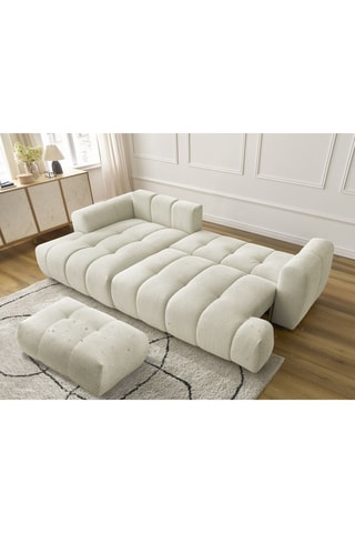 Canapé d'angle droit et pouf Fuji - Beige - 2/1 places -  En tissu lisse