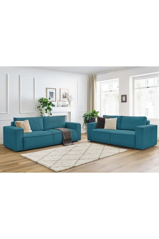 Ensemble canapé droit fixe Nihad - Bleu foncé - 3 et 2 places - En velours côtelé