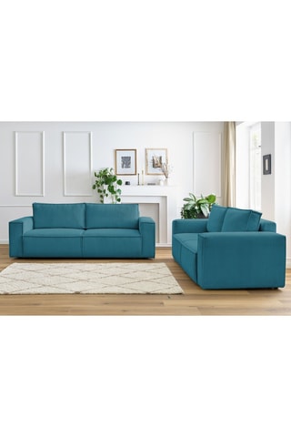 Ensemble canapé droit fixe Nihad - Bleu foncé - 3 et 2 places - En velours côtelé