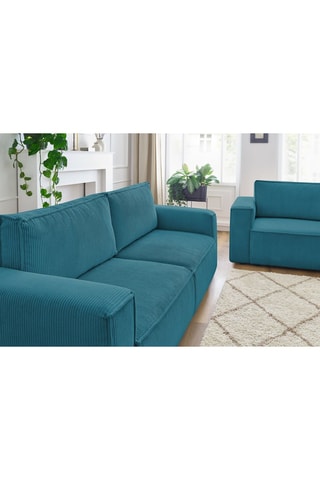 Ensemble canapé droit fixe Nihad - Bleu foncé - 3 et 2 places - En velours côtelé