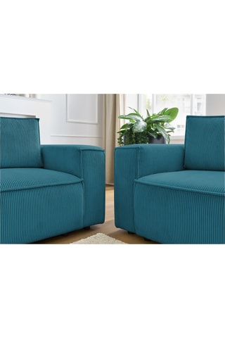 Ensemble canapé droit fixe Nihad - Bleu foncé - 3 et 2 places - En velours côtelé