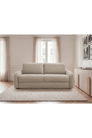 Canapé droit convertible Kenan - Beige - 3 places - En tissu bouclette - Couchage 196 x 160 cm