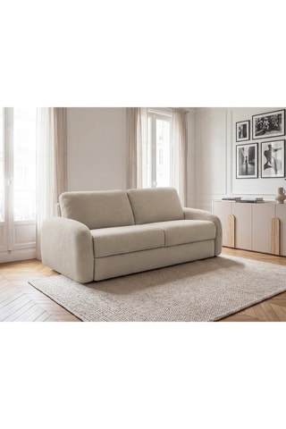 Canapé droit convertible Kenan - Beige - 3 places - En tissu bouclette - Couchage 196 x 160 cm
