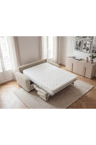 Canapé droit convertible Kenan - Beige - 3 places - En tissu bouclette - Couchage 196 x 160 cm