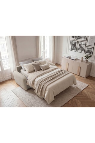 Canapé droit convertible Kenan - Beige - 3 places - En tissu bouclette - Couchage 196 x 160 cm