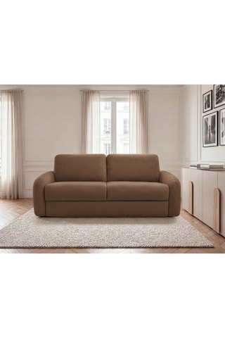 Canapé droit convertible Kenan - Marron - 3 places - En tissu bouclette - Couchage 196 x 160 cm