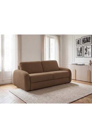 Canapé droit convertible Kenan - Marron - 3 places - En tissu bouclette - Couchage 196 x 160 cm