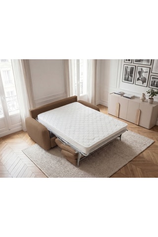 Canapé droit convertible Kenan - Marron - 3 places - En tissu bouclette - Couchage 196 x 160 cm