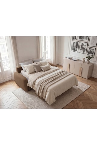 Canapé droit convertible Kenan - Marron - 3 places - En tissu bouclette - Couchage 196 x 160 cm