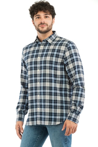 Camisa regular - Azul - Azul e cinzento